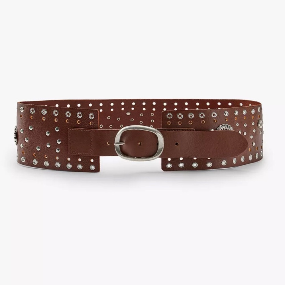 Zara leather belt metal flower studded